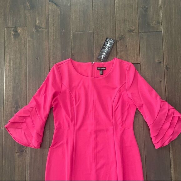 Nina Leonard Barbie Pink Dragon Fruit Bell Sleeve Dress M NWT - Picture 4 of 7